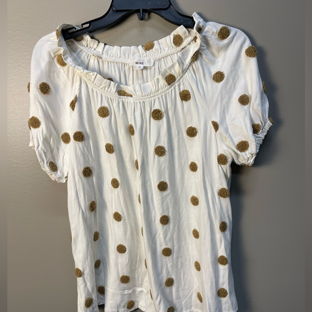 MINE Cream and Brown Polka Dot Blouse